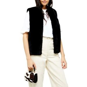TopShop Luxe New Womens Black Faux Fur Sleeveless Sweater Warm Vest 2